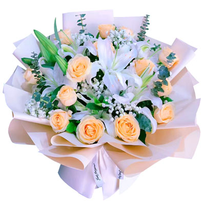 邢台16朵香槟玫瑰2支百合，爱的温暖和幸福