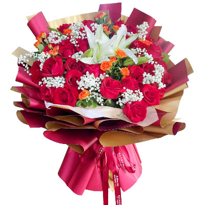 邢台33朵红玫瑰百合，爱如同花般绽放